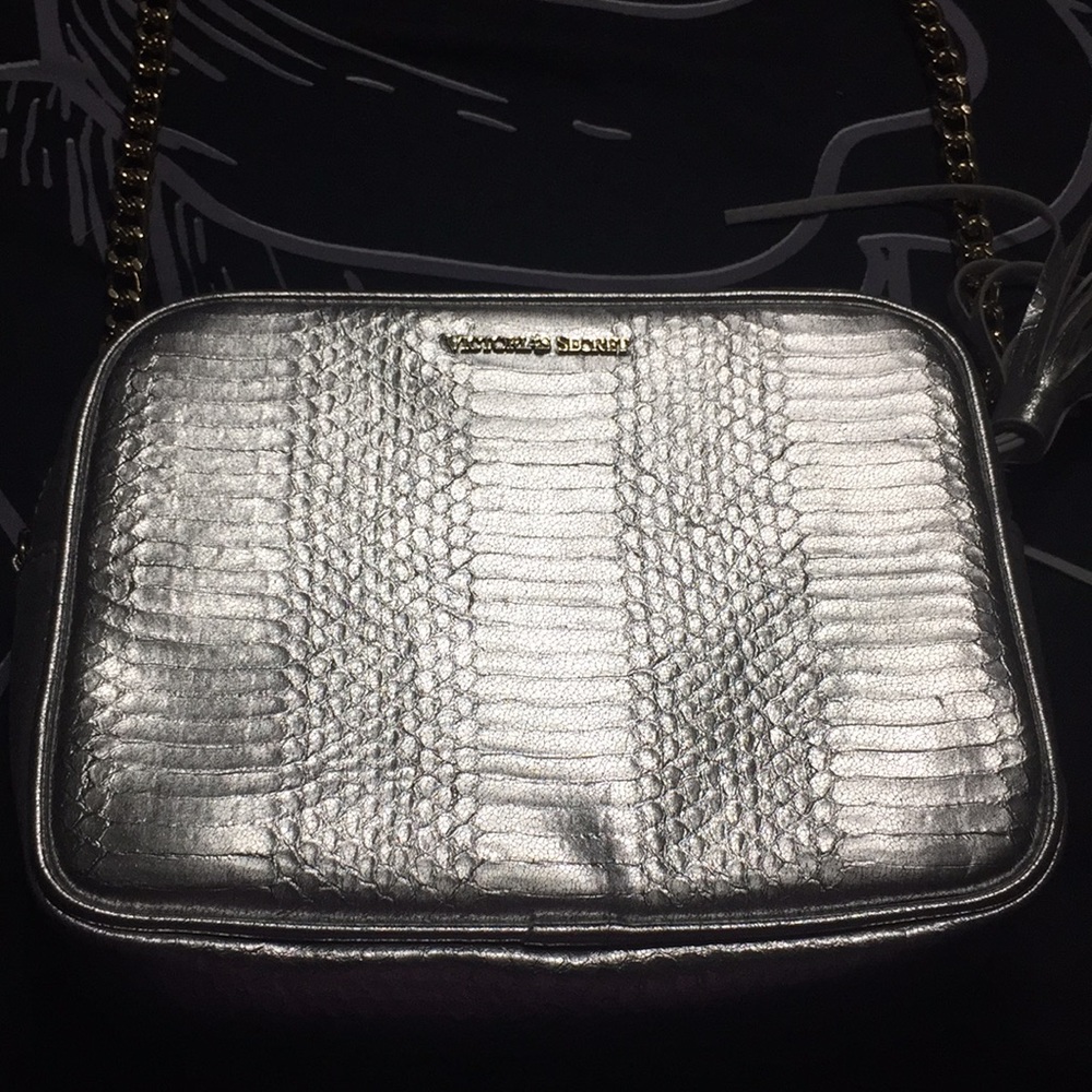 Victoria secret crossbody silver with gold strap
